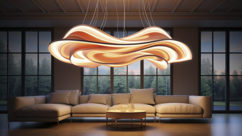 Ambiente de luxo com iluminação suave e luminárias modernas, criando uma atmosfera sofisticada e envolvente